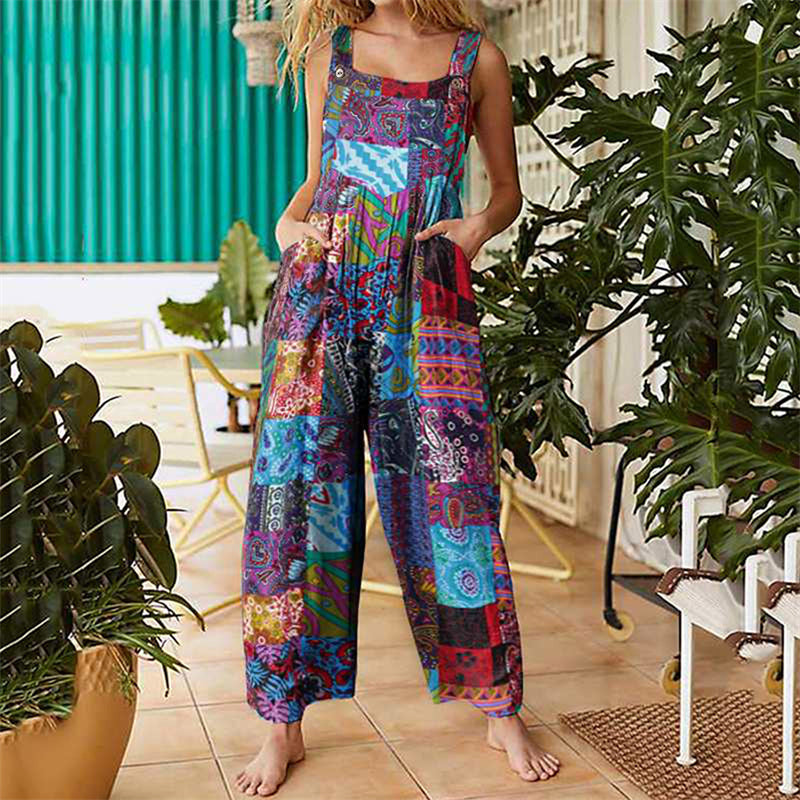 Combinaison sans manches à jambes larges avec imprimé floral