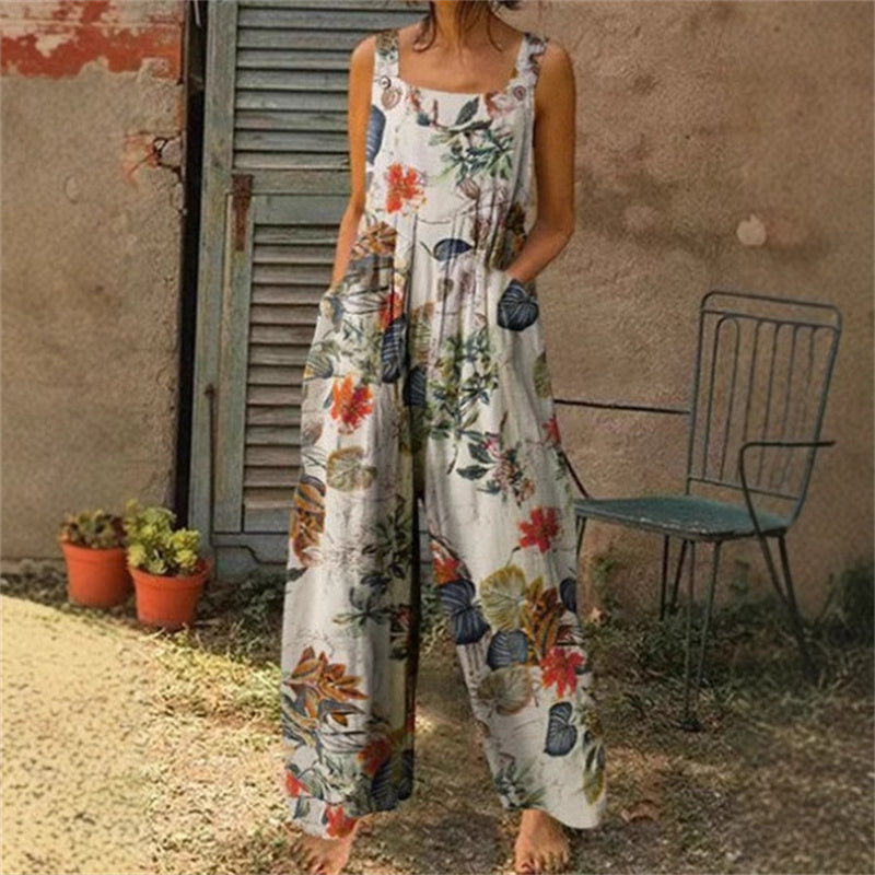 Combinaison sans manches à jambes larges avec imprimé floral